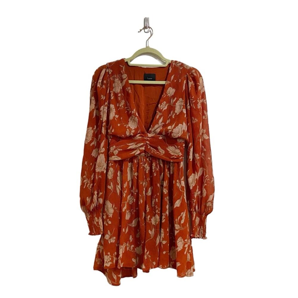 Lumière Rust Floral Long Sleeve Mini Dress Sz S - Picture 2 of 12